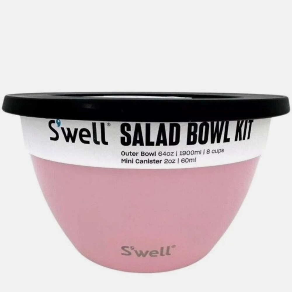 S'well Salad Bowl Kit Peony Pink 8 Cup Bowl + 2 oz Mini Condiment Canister